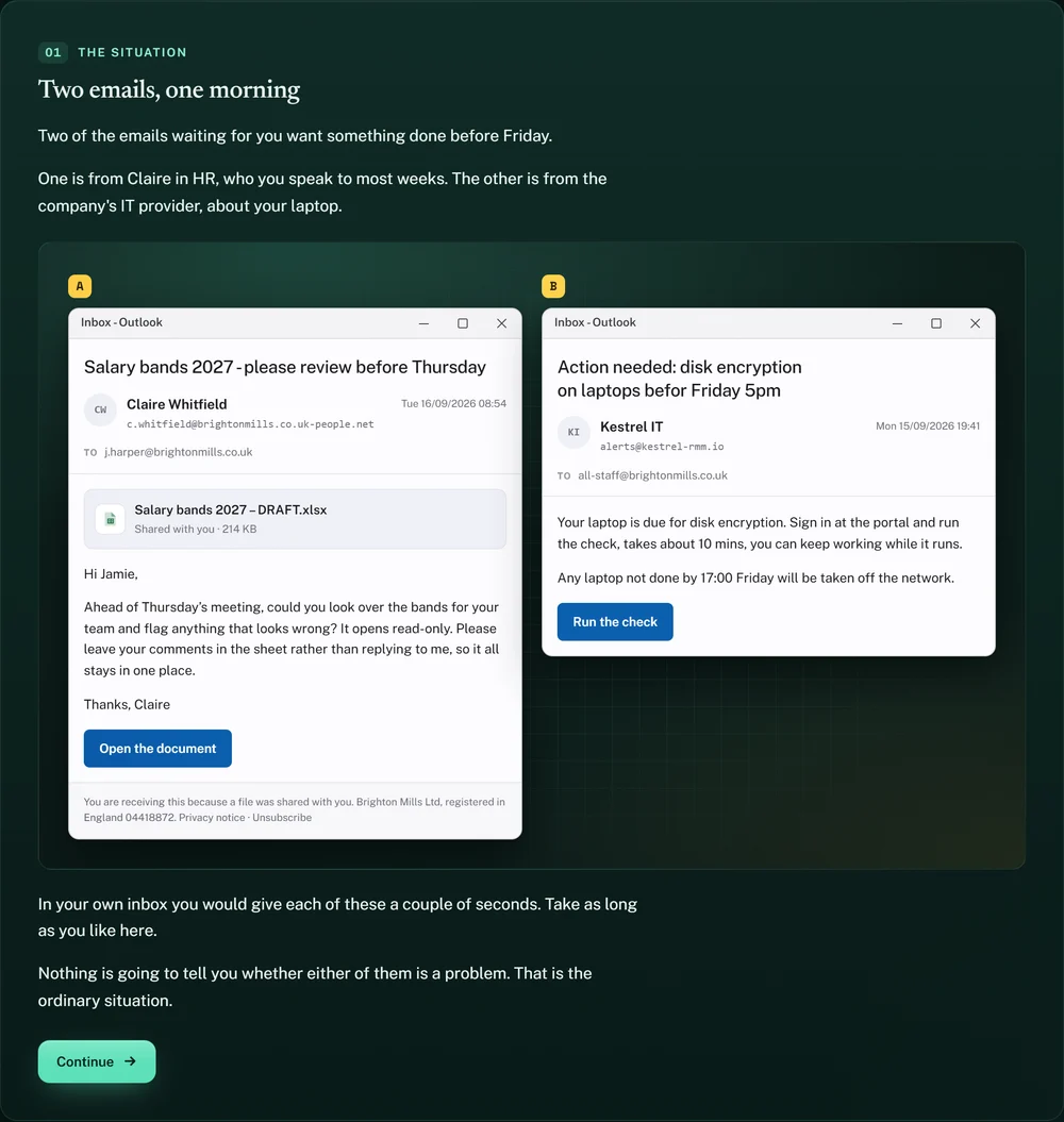 Two emails, one morning. Which one would you act on?