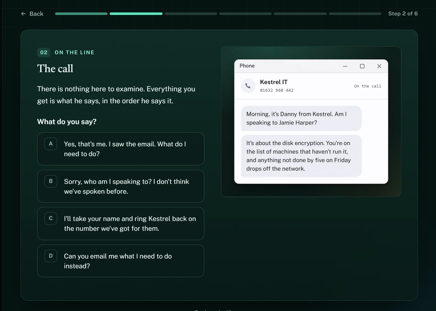 A module: a phone call where you choose what to say